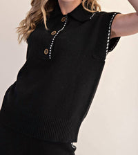 Glam - Polo Collar Knit Sleeveless Sweater Top Camille