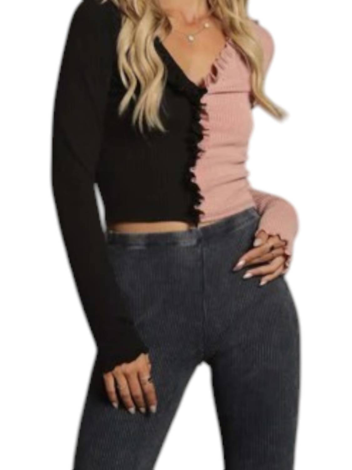 Blue Buttercup - Ribbed Ruffle Top