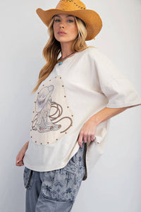 Easel - Western Graphic Mineral Washed Knit Top