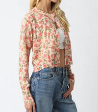 OLIVACEOUS Louise Floral Knit Top in multi - women's shirt - detail view
