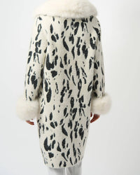 Joseph Ribkoff - Fae Feather Yarn Animal Jacquard Coat With Faux Fur Trim