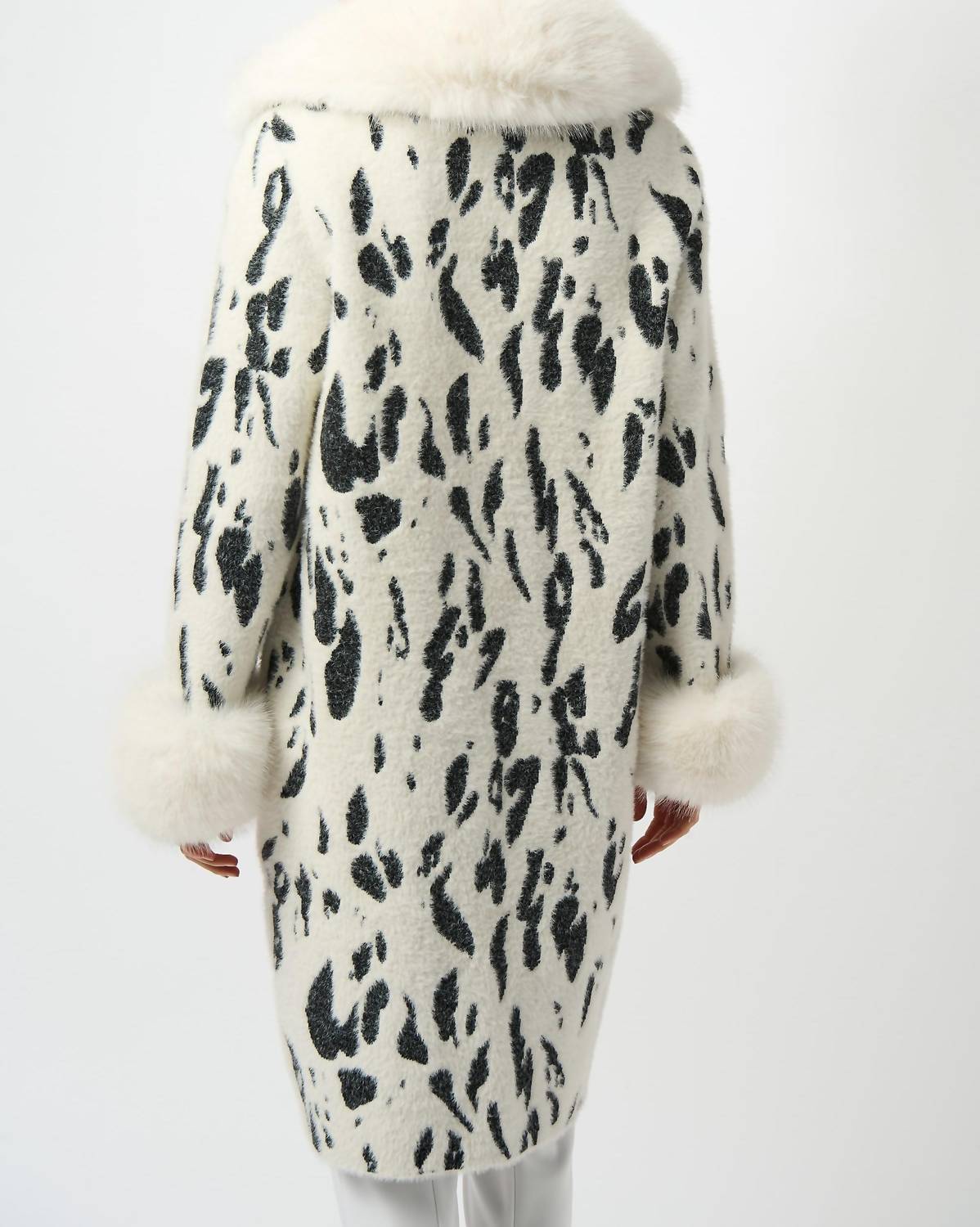 Joseph Ribkoff - Fae Feather Yarn Animal Jacquard Coat With Faux Fur Trim