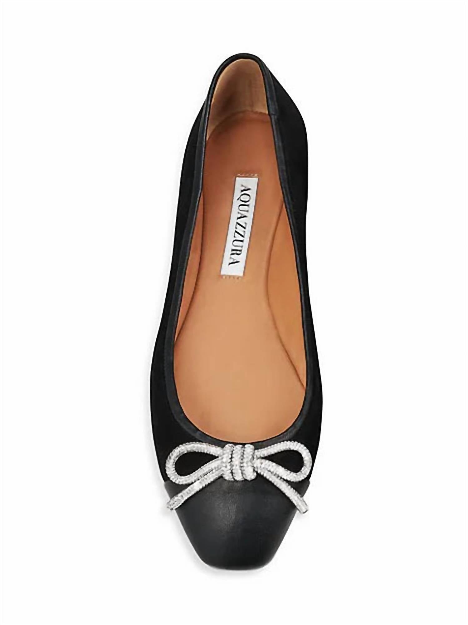 Aquazzura - Women's Parisina Crystal Bow Ballet Flat Shoes
