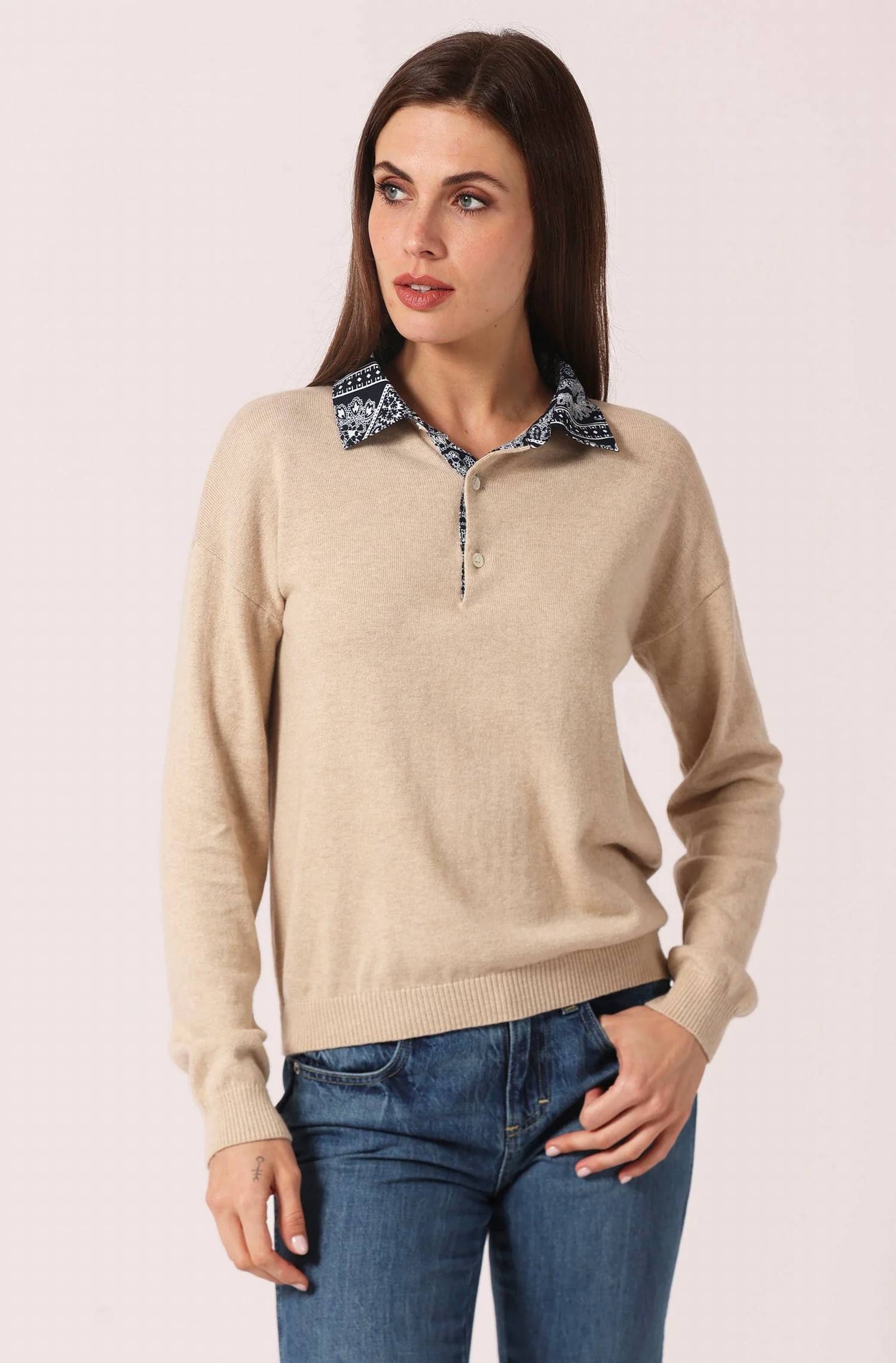 Minnie Rose - Woven Bandana Collar Pullover