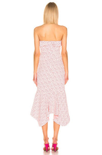 JONATHAN SIMKHAI Speckle Print Asymmetric Ruffle Dress in hibiscus red print - women's dress - alternate view