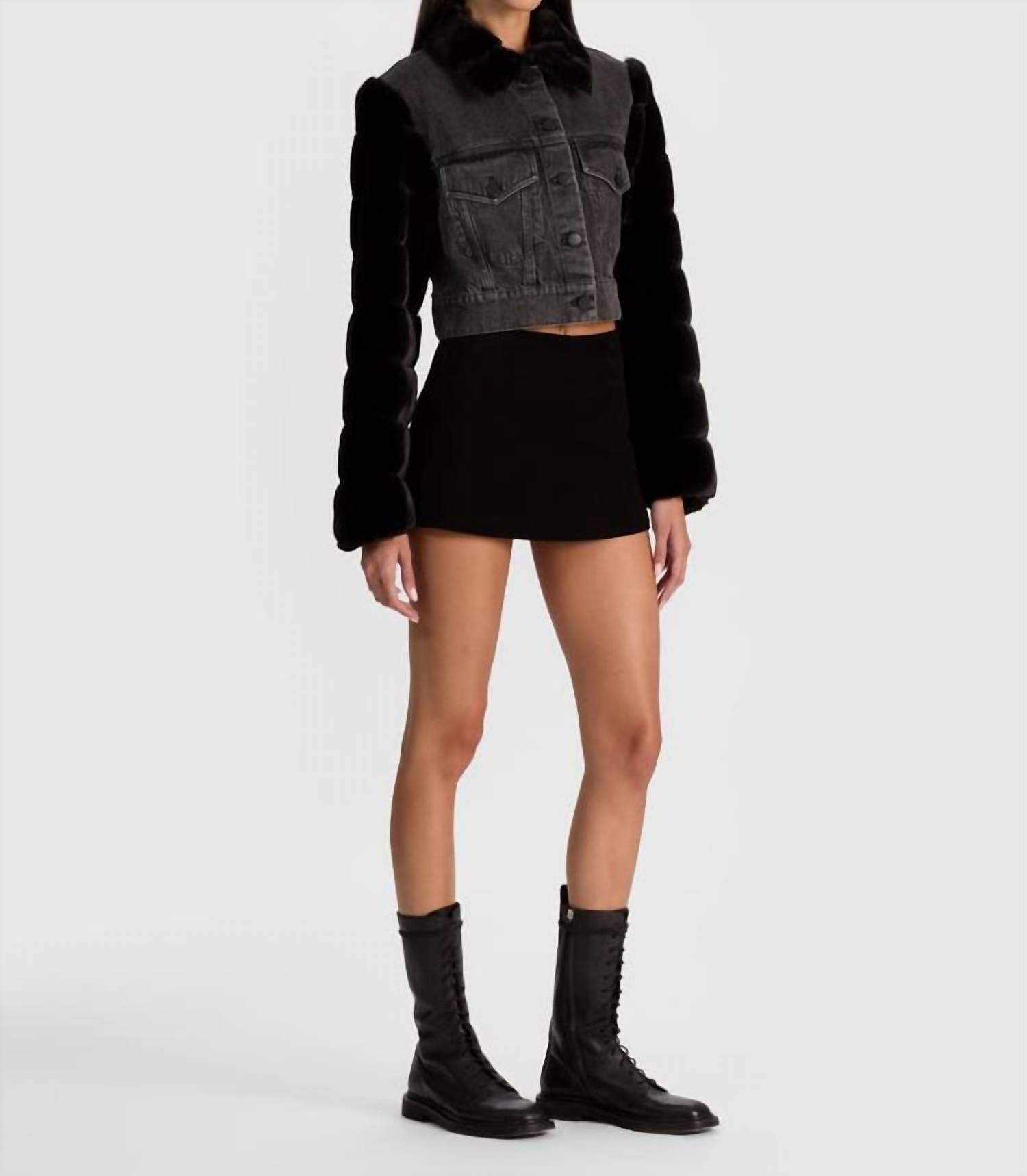 alice + olivia Jeff Faux Fur Denim Jacket in charlotte grey - women's jacket - alternate view
