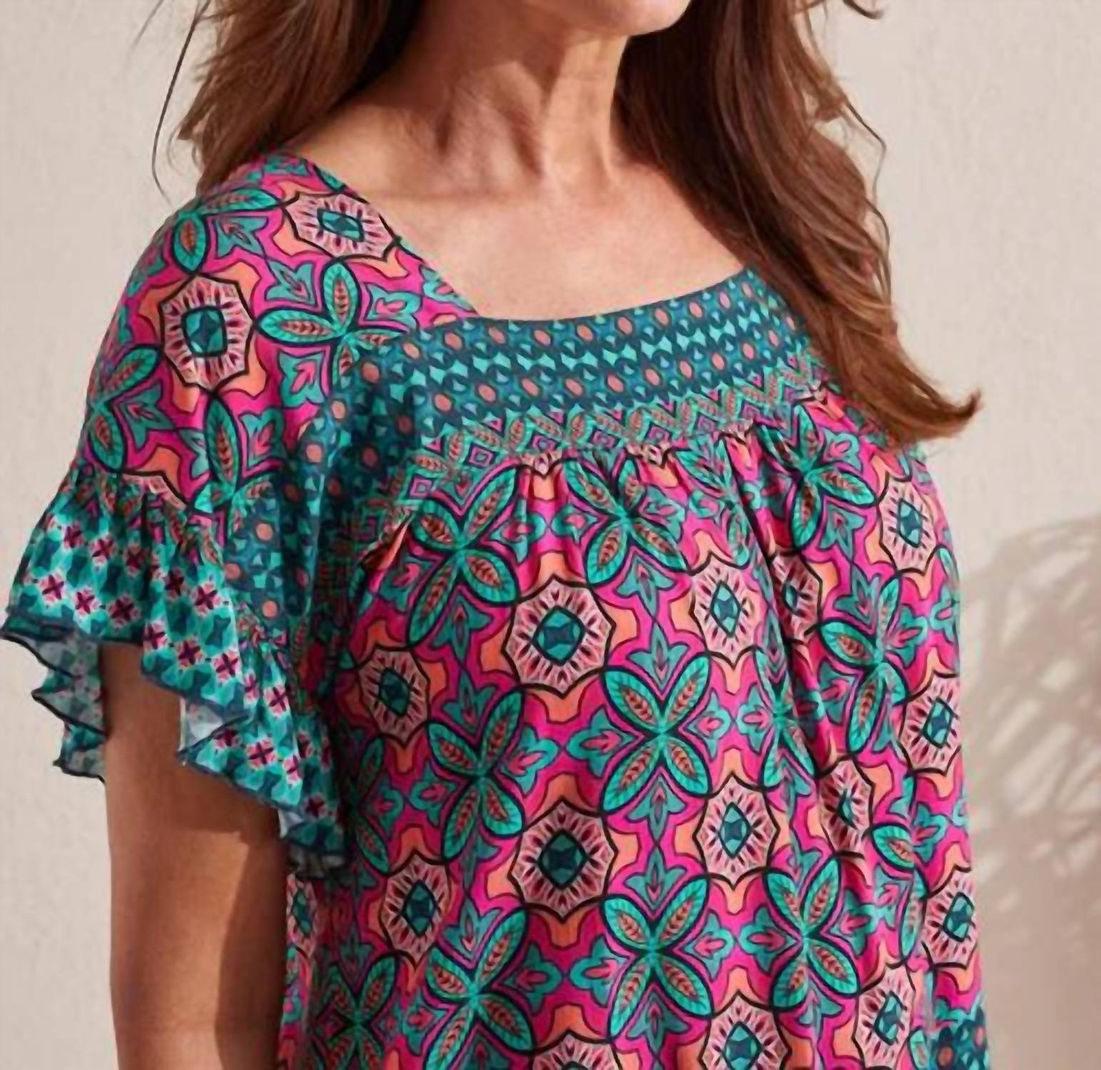 Tribal - Peggy Printed Square Neck Blouse