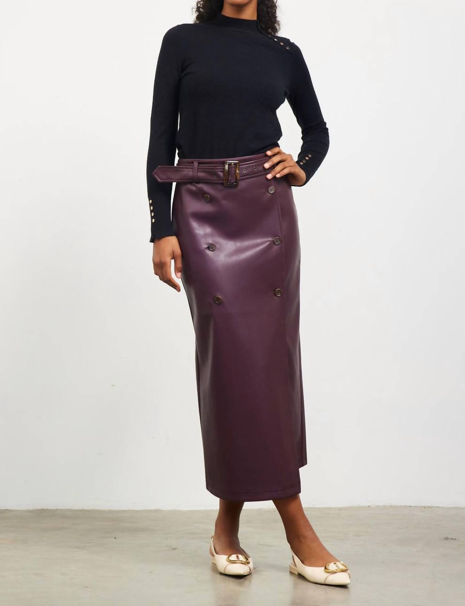 Skies Are Blue - Faux Leather Belted Skirt