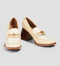 Sam Edelman Women's Quincy Heeled Loafer in ivory leather - women's flats - detail view