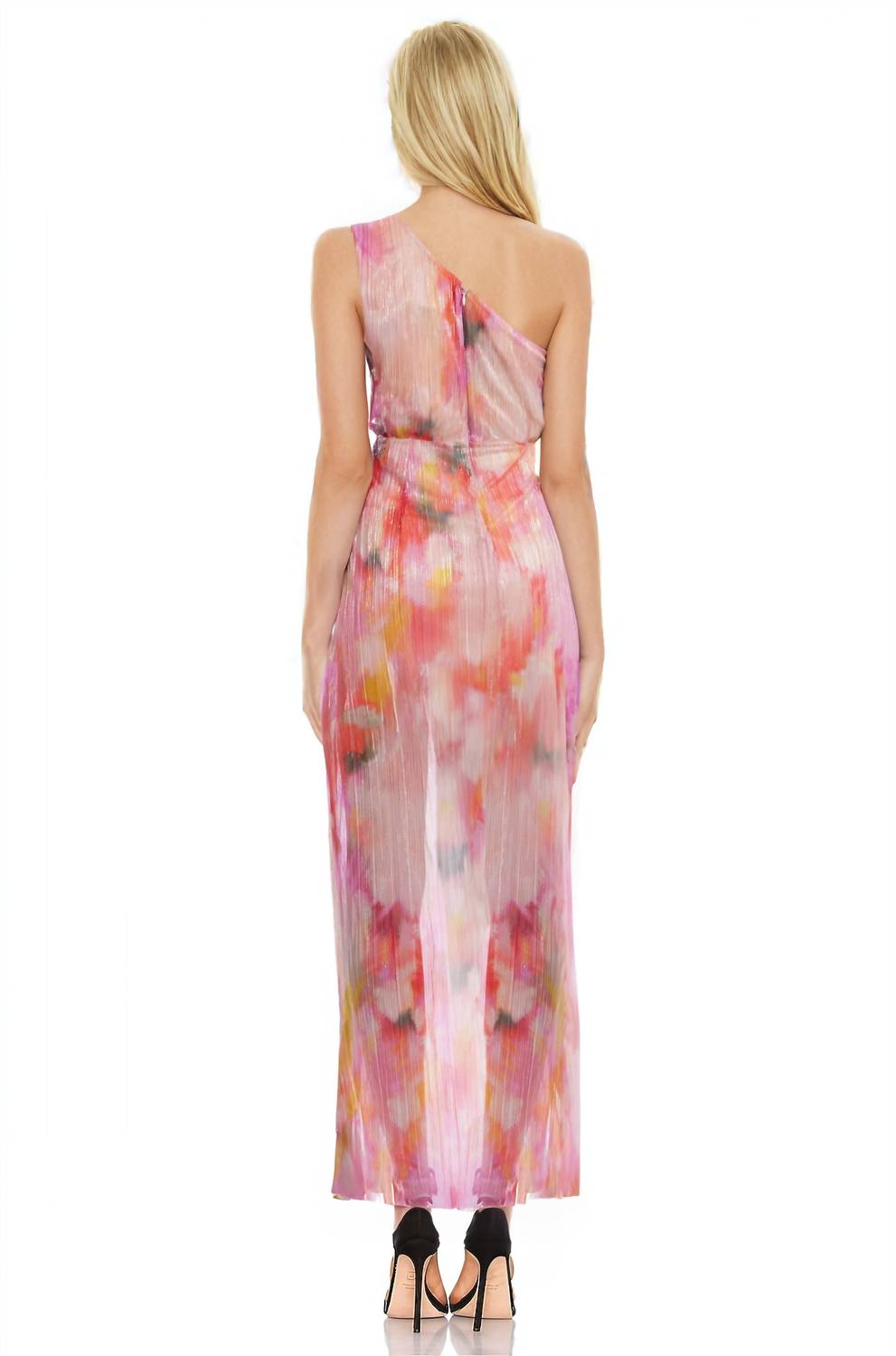 BADGLEY MISCHKA Debbie Printed One-shoulder Gown in multi - women's dress - detail view