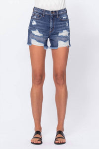 Frayed Hem Distressed Denim Shorts