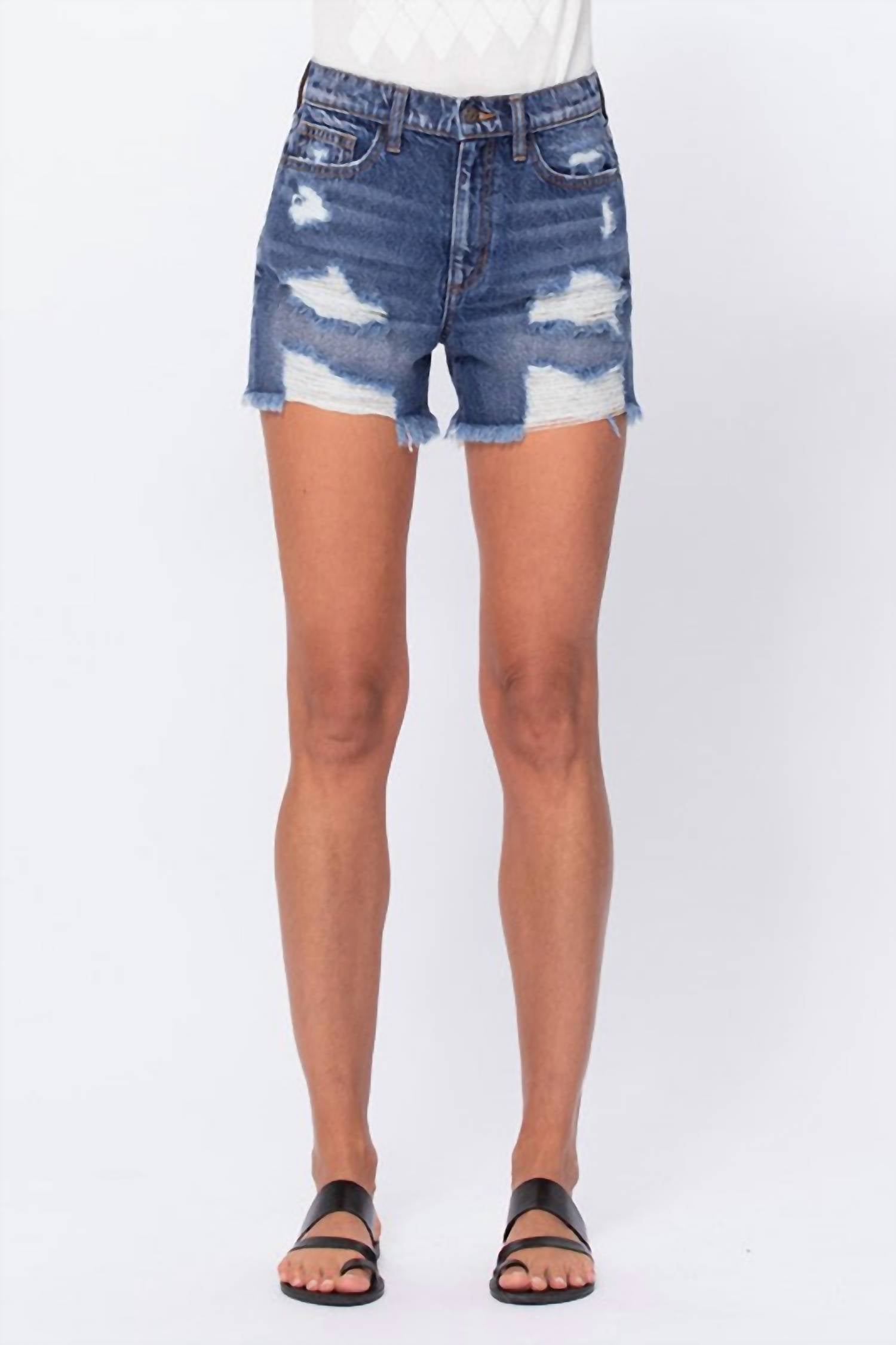Frayed Hem Distressed Denim Shorts