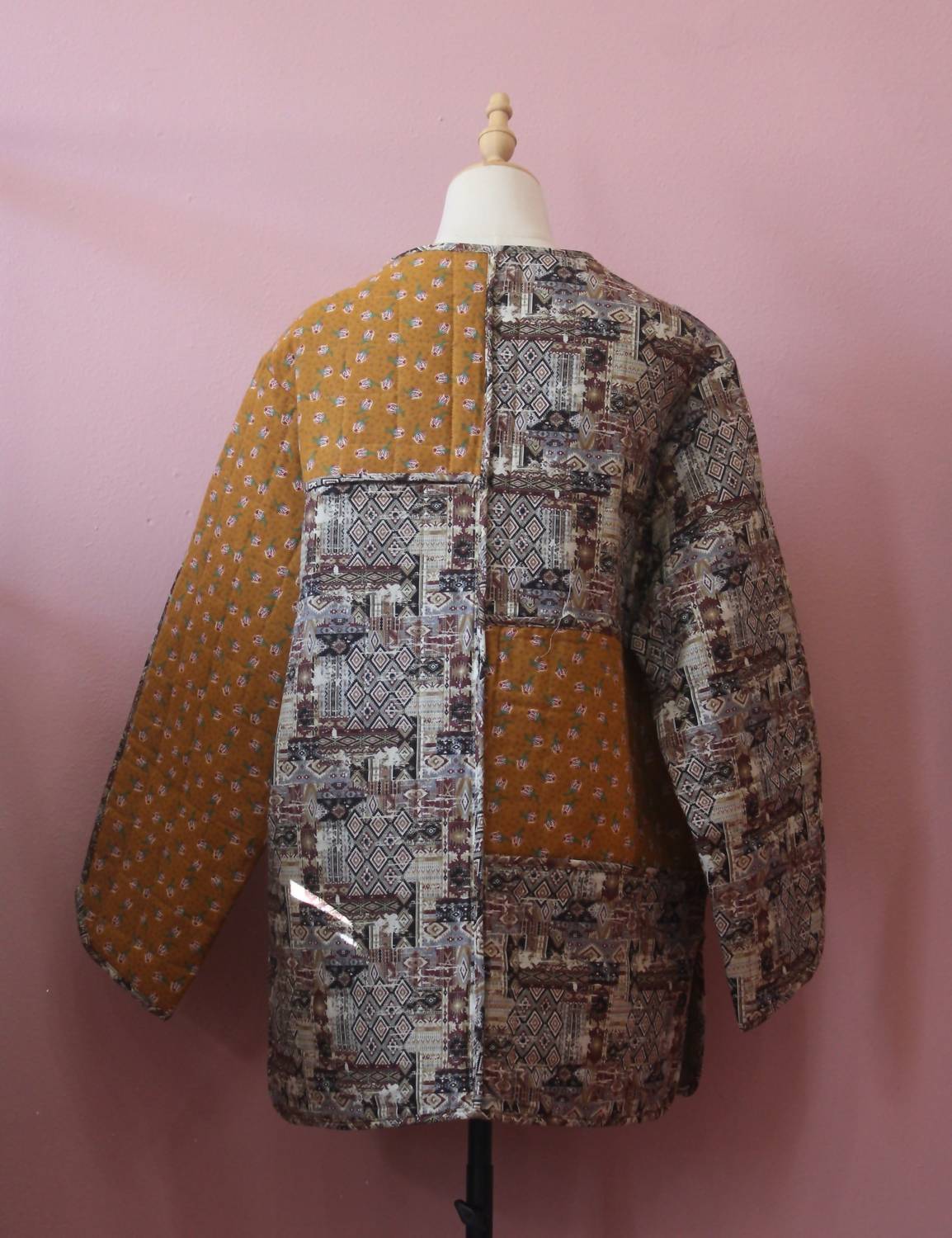 POL Women's Patchwork Jacket in yellow multicolor - women's long sleeve top - detail view