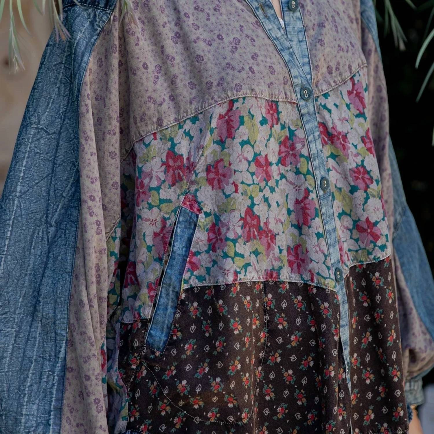 Young Threads - Mixed Floral Prints Patchwork Blouse