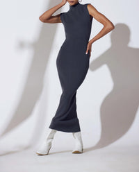 WILLOW RIBBED JERSEY OPEN-BACK SLEEVELESS TURTLENECK DRESS