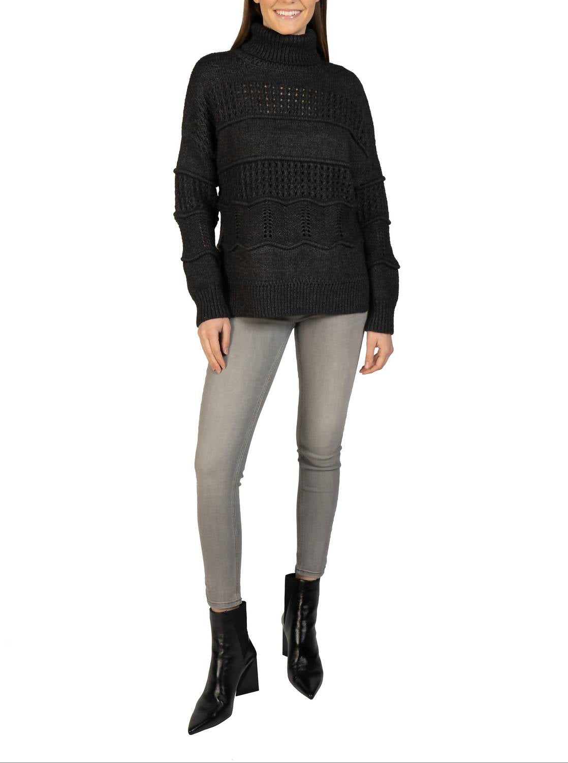 Love Token - Cable Knit Turtleneck Pullover Sweater
