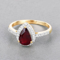 Diana M Jewels Women's Pear Natural Ruby Fashion Ring (1.25 Ct) - Petite in 14k yellow gold - women's jewelry - detail view