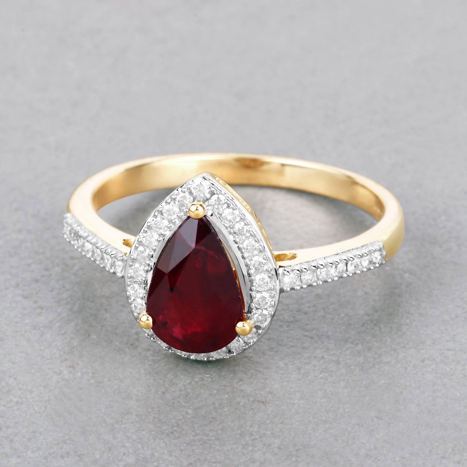 Diana M Jewels Women's Pear Natural Ruby Fashion Ring (1.25 Ct) - Petite in 14k yellow gold - women's jewelry - detail view