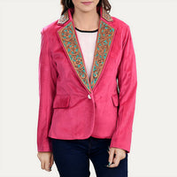 American Darling Harness Western Velvet Blazer in hot pink - women's jacket
