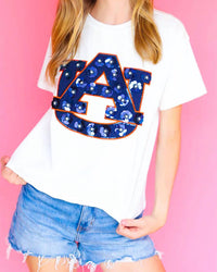 Queen Of Sparkles - Licensed Auburn Mascot Sequin Flower Tee