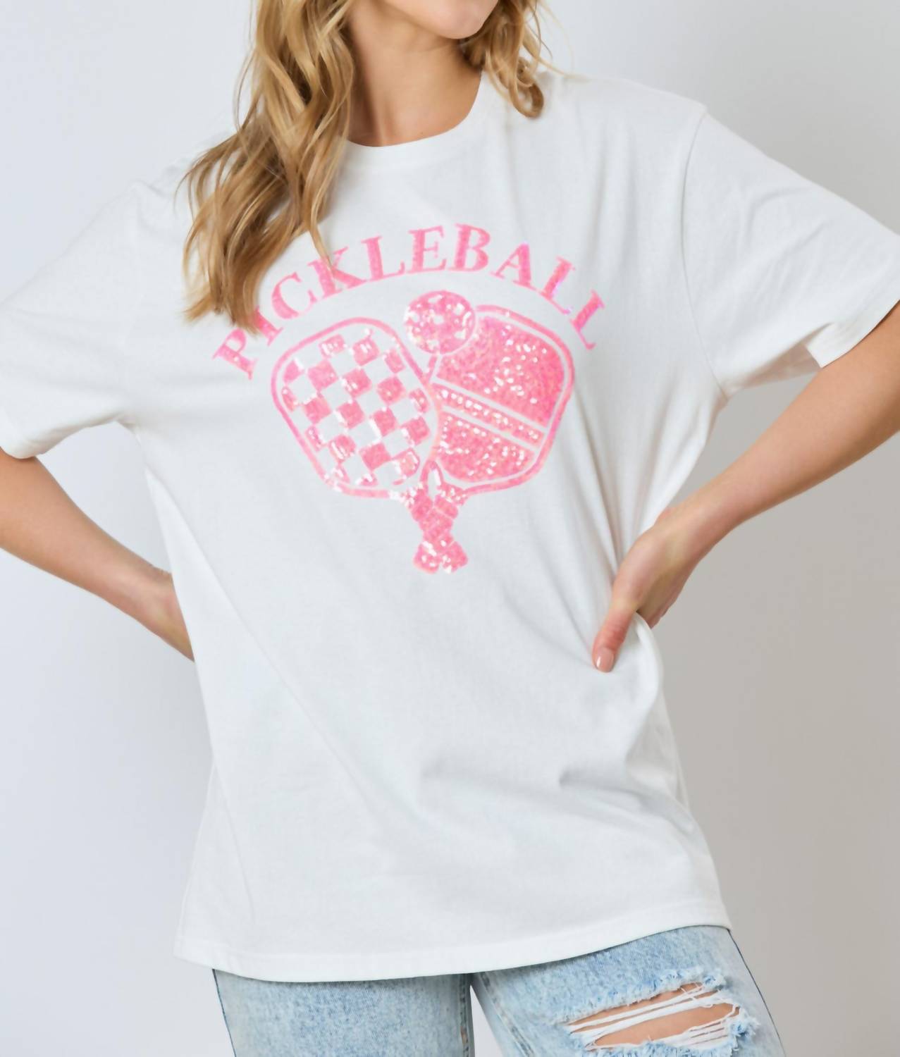 Fantastic Fawn - Sequin Pickleball Basic Short Sleeve Top