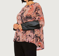 Last Tango - Paisley Dolman Leather Sleeve Top With Back Zipper