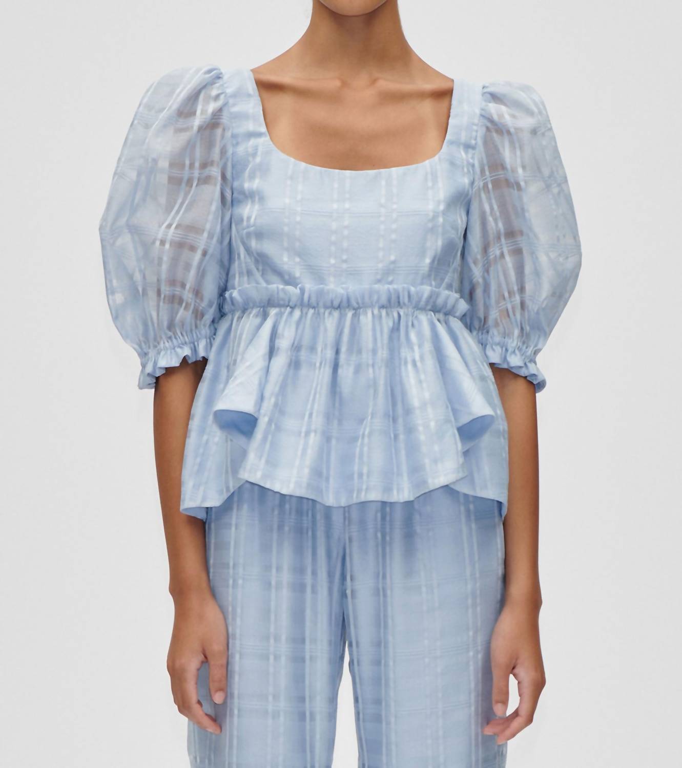 Stine Goya - Sheer Ruffling Puffy Sleeve Top