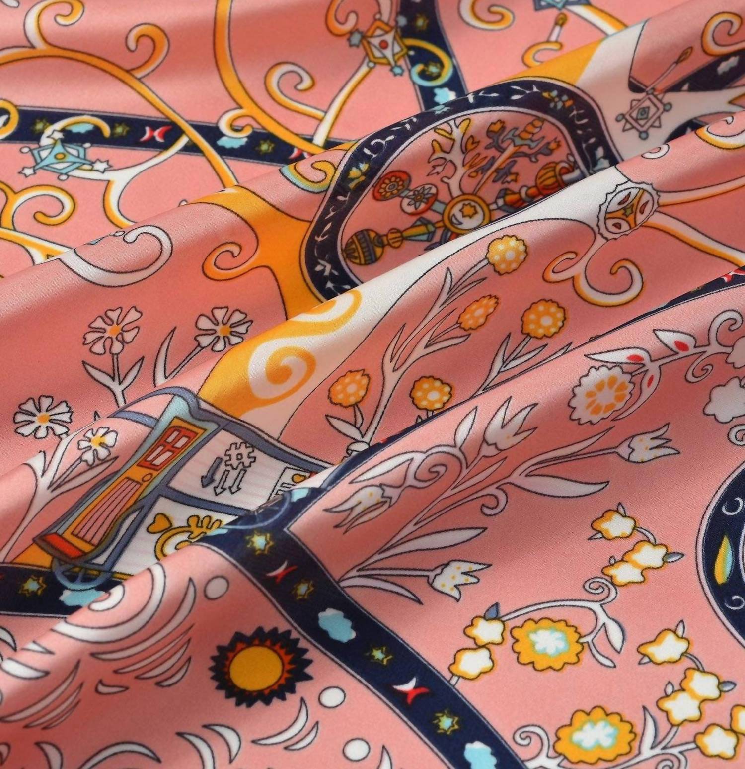 Funkyrel Women's Vintage Print Square Scarf & Head Wrap in pink - women's scarf - alternate view