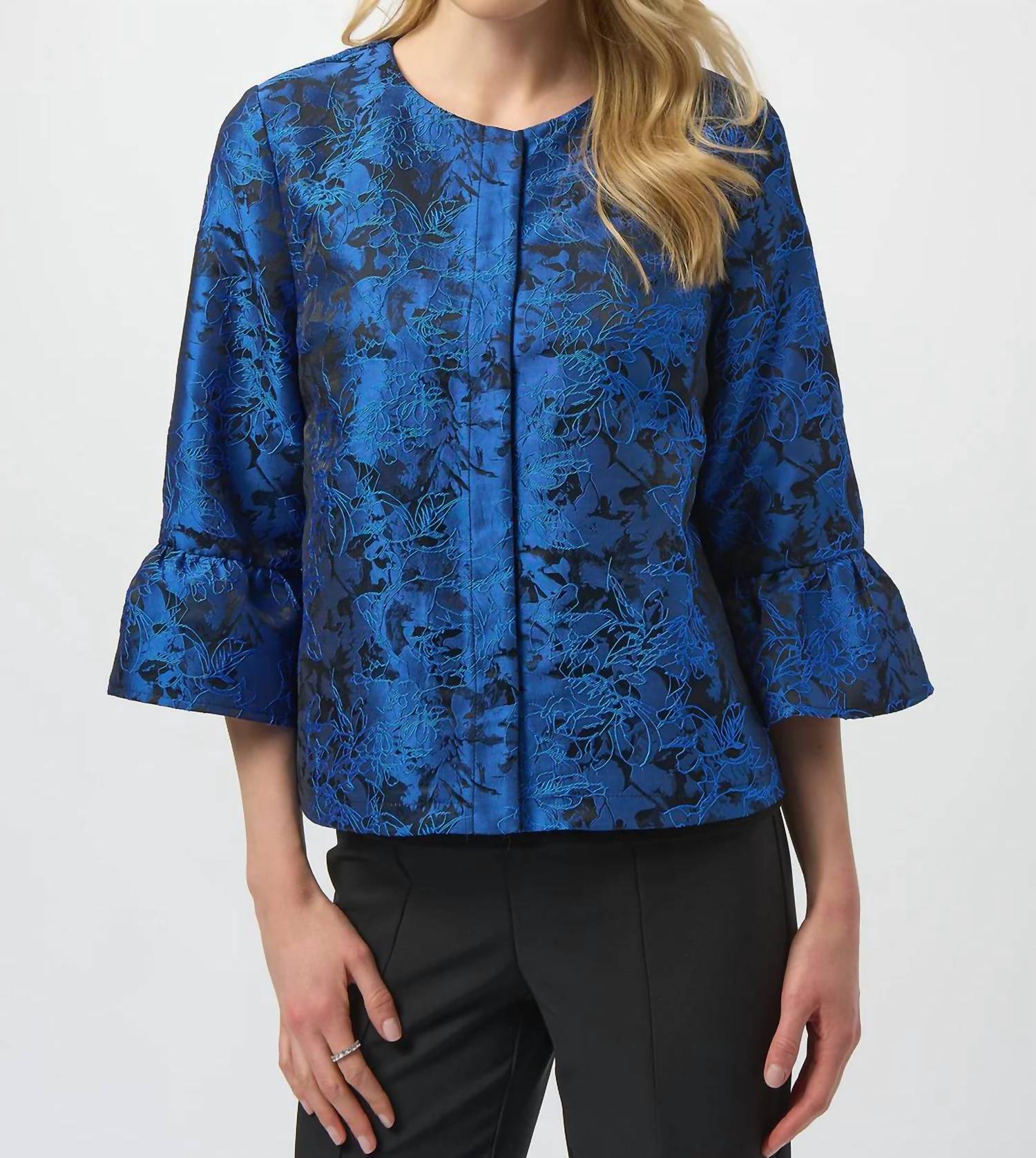 Joseph Ribkoff - Floral Print 3/4 Sleeves Trapeze Jacket