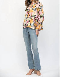 Fate - Bold Floral Ruffled High Neck Blouse