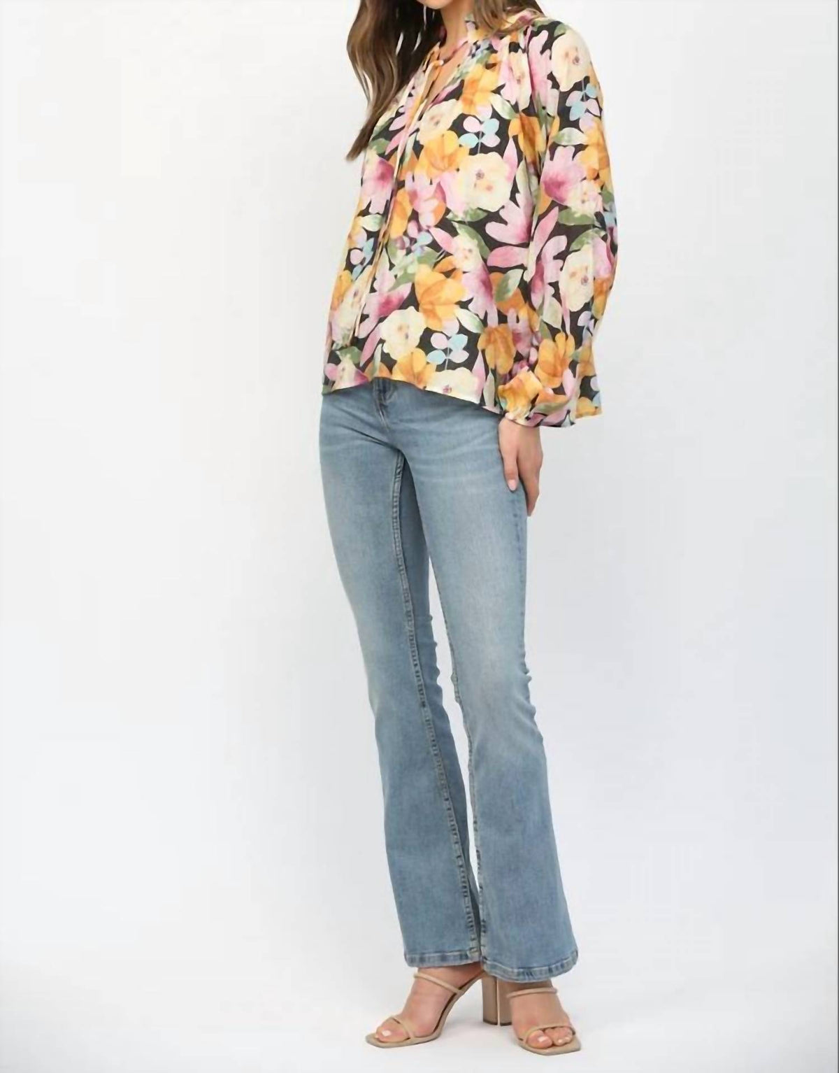 Fate - Bold Floral Ruffled High Neck Blouse