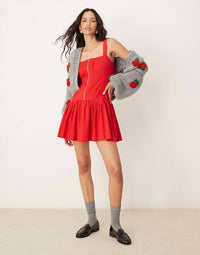 Day + Moon - Mini Zip Front Corset Hem Twill Dress