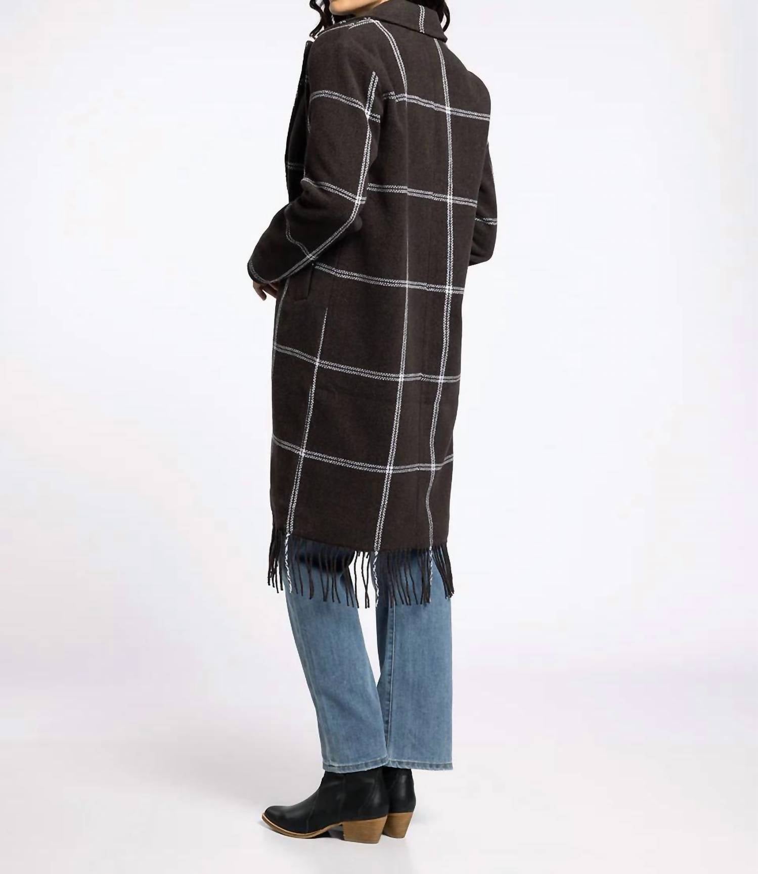Thread & Supply Luciana Staple Coat in dark fudge plaid - women's jacket - detail view
