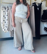 Easel - Women's Stripe Wide Leg Pants