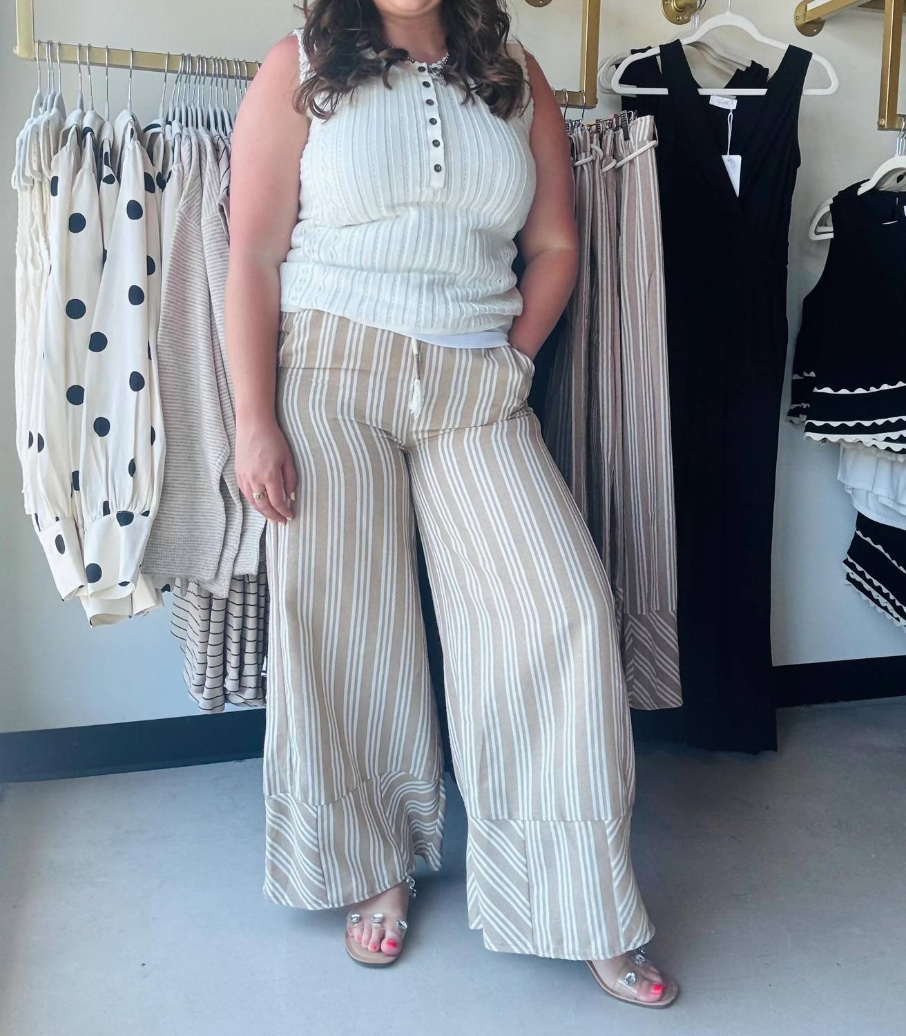 Easel - Women's Stripe Wide Leg Pants