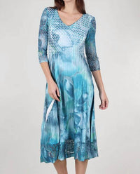 Komarov - Lace Sleeve Watercolor Dress