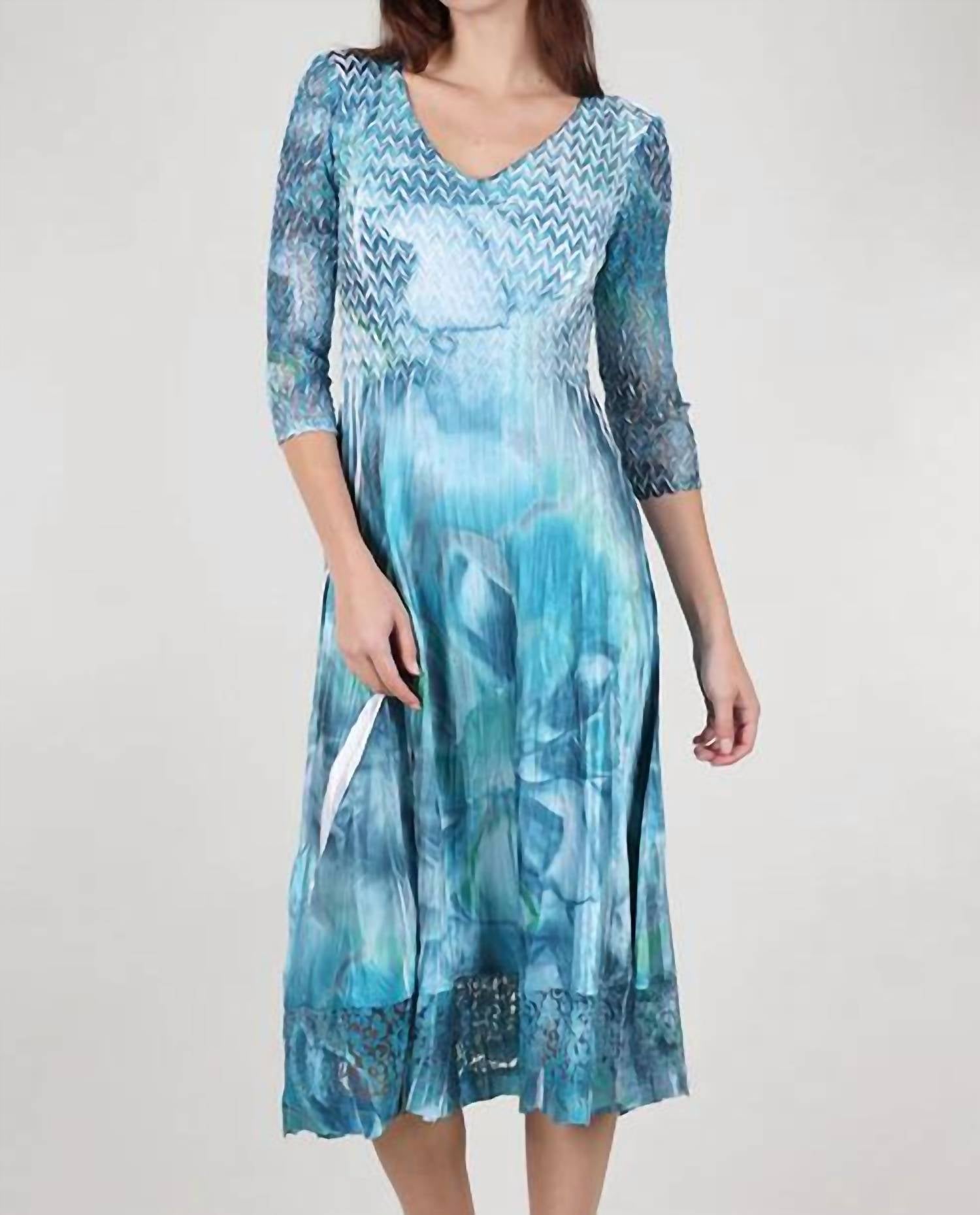 Komarov - Lace Sleeve Watercolor Dress