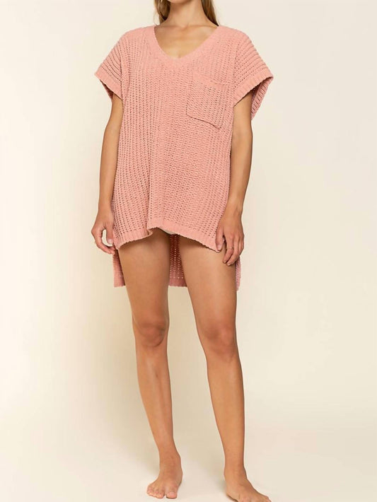 Pol - High-low Short Sleeve Chenille Sweater