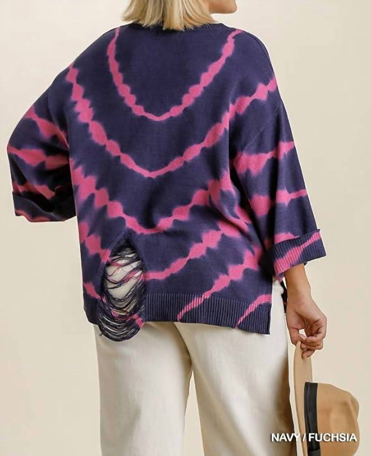 Umgee - Tie Dye Distressed Pullover Sweater