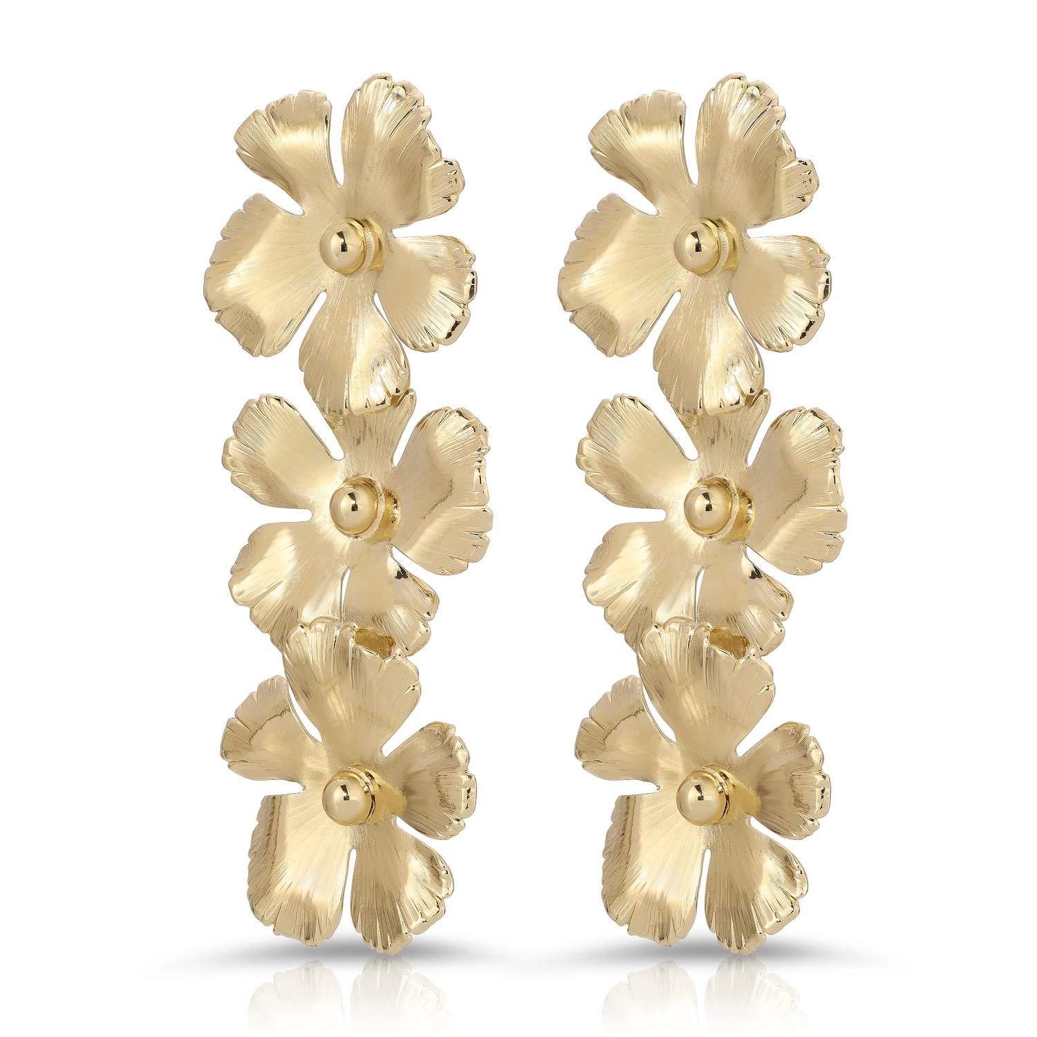 Eklexic - Women's Triple Bloom Drop Earrings