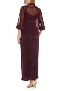 R&M Richards - Women's Long Crinkle Pleated With Rhinestone Trim Jacket Dress