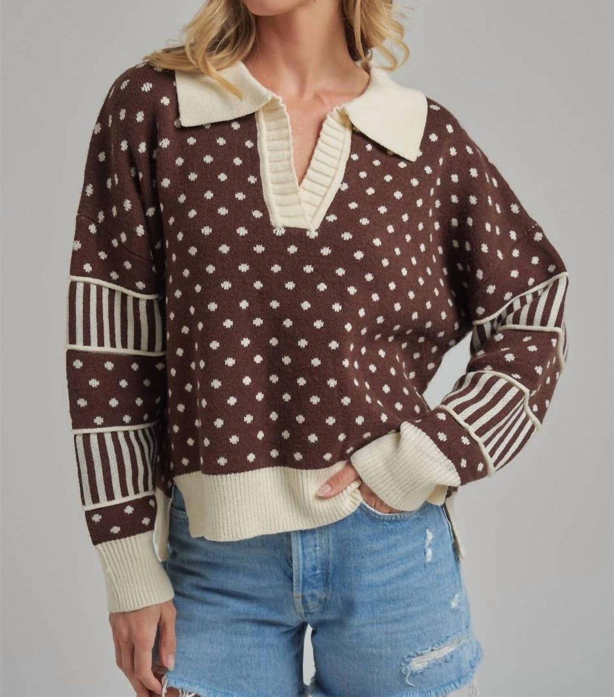 Bon - Just for Fun Polka Dot Collar Sweater