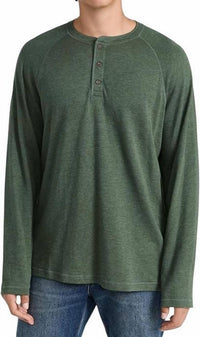 Faherty Men's Cloud Henley Top in deep fern heather - men's long sleeve top