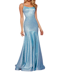 Sherri Hill Spaghetti Strap Glitter Dress in turquoise silver - women's dress