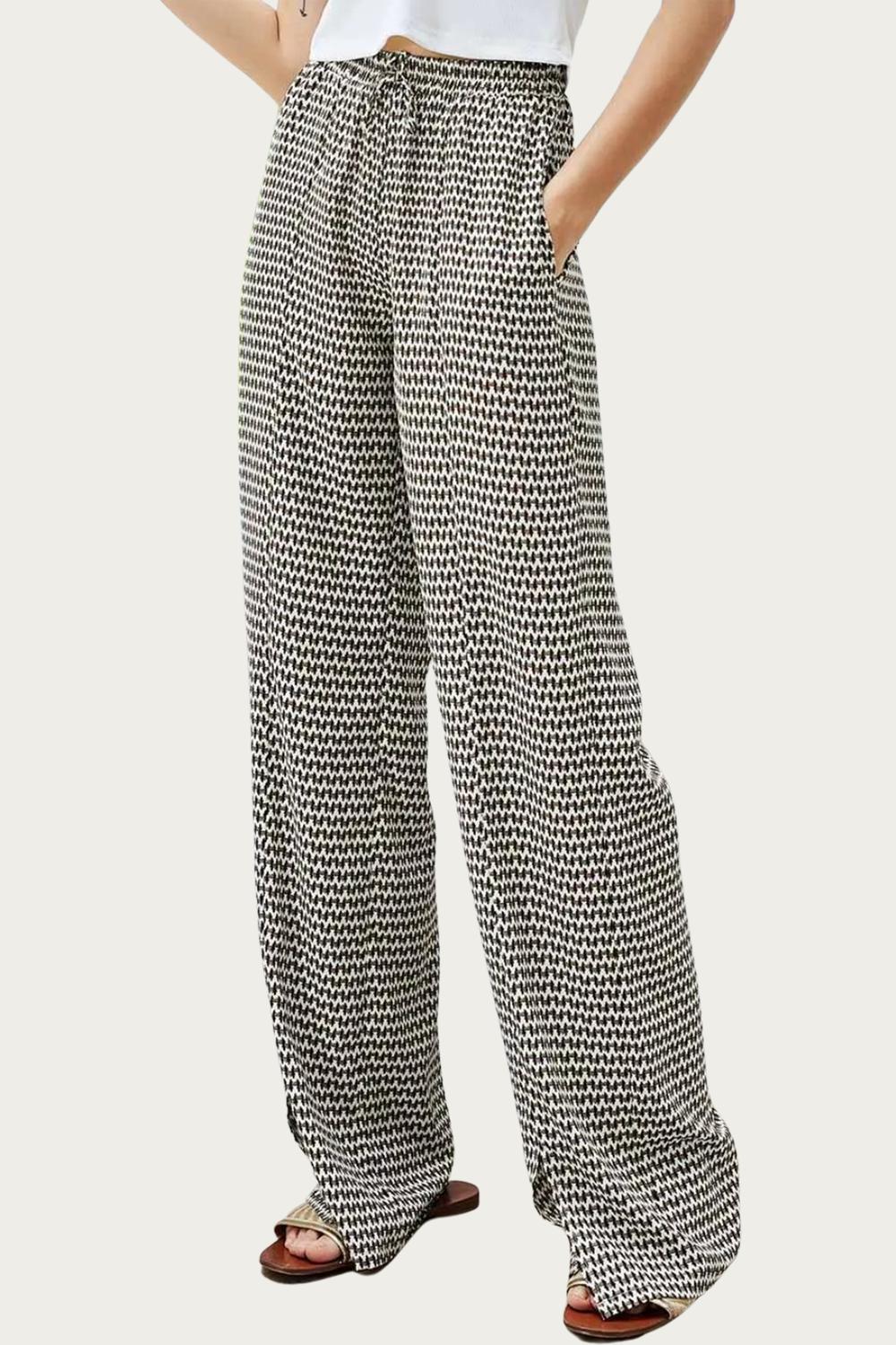 RELAXED SLIT-HEM PRINTED JERSEY PANT