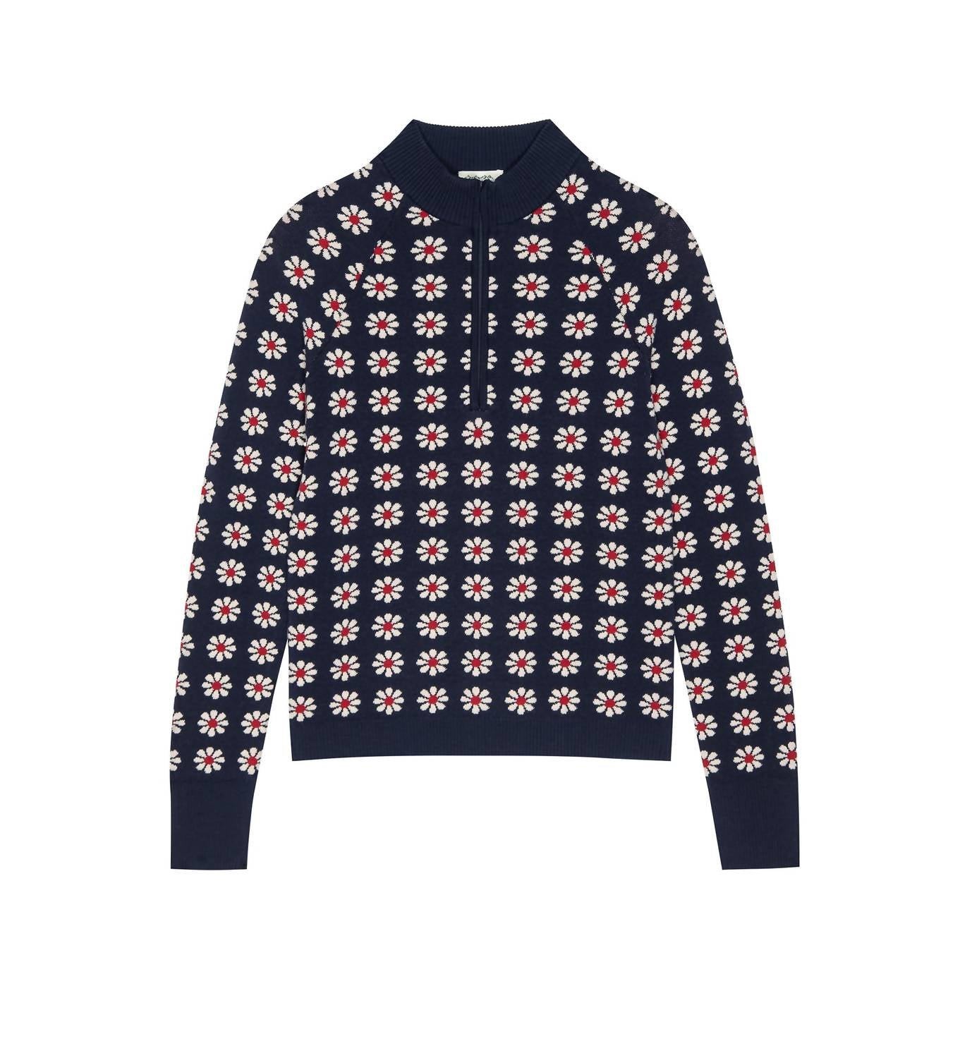 THE GREAT. Merino Quarter Zip Sweater in frosted daisy - women's sweater - view 4