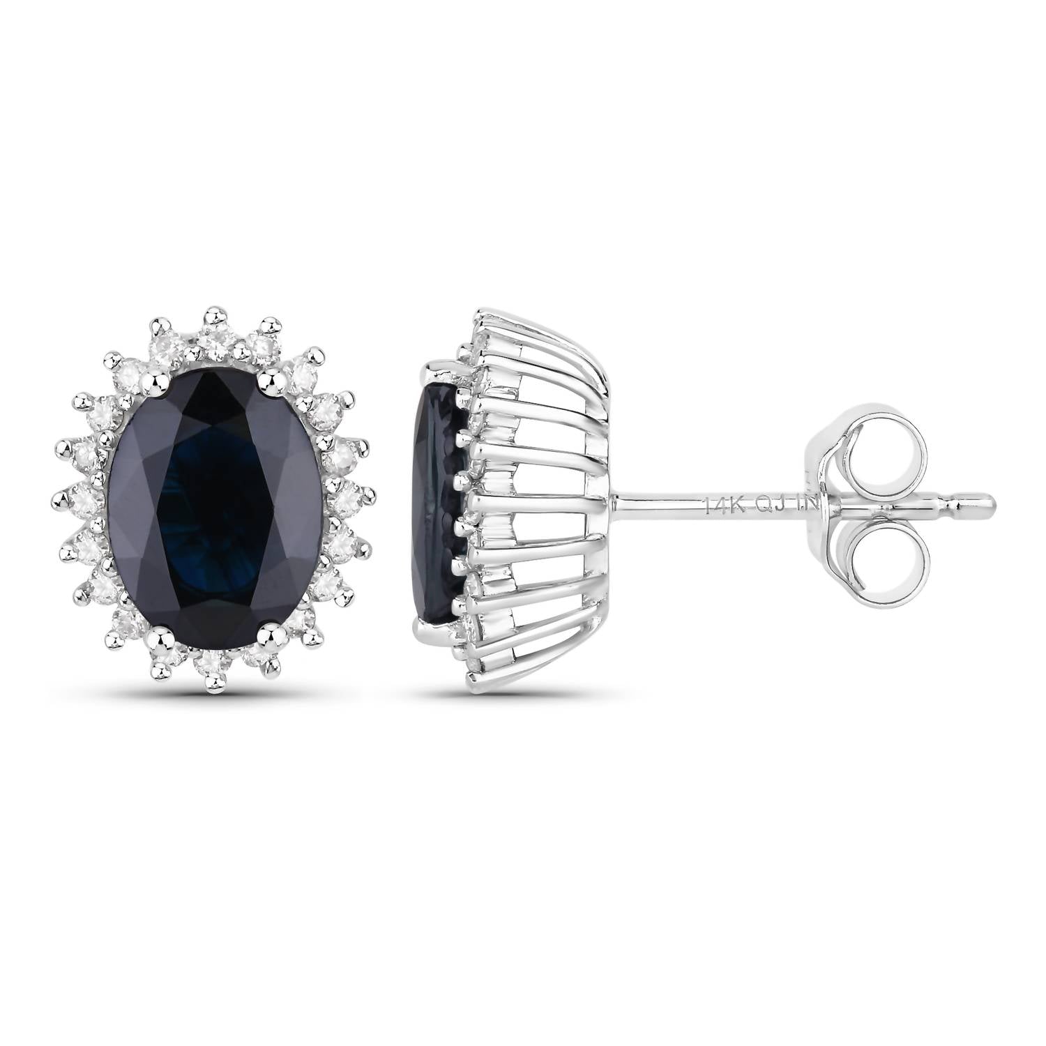 Diana M Jewels Women's Oval Natural Sapphire Stud Earrings (3.32 Ct) - Signature Plus in 14k white gold - women's jewelry - detail view