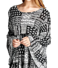 Velzera - Multi-pattern Bell Sleeve Mini Dress