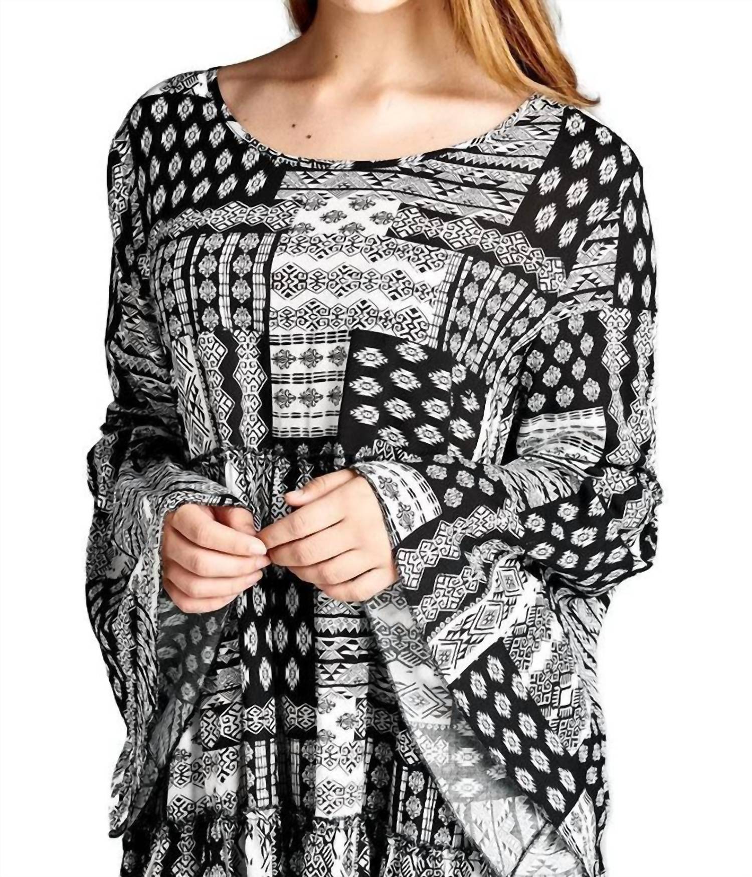 Velzera - Multi-pattern Bell Sleeve Mini Dress