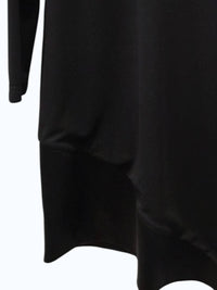 Sheri Bodell Women's Long Sleeve Silk Jersey Dress Wtih Bottom Satin Asymmetrical Panel in black - women's dress - detail view